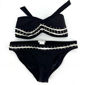Jessica Simpson Two Piece Strapless Bikini Metallic Embellishment Cream Piping M